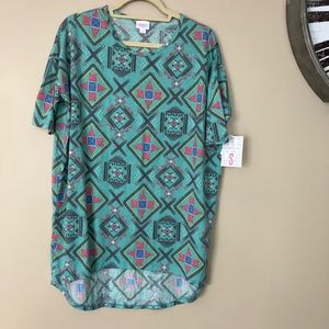 LuLaRoe Irma Green Patterned Tunic Top